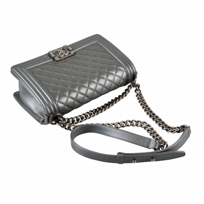 CHANEL Boy Bag Medium Leder Handtasche Grau Second Hand 16501 6