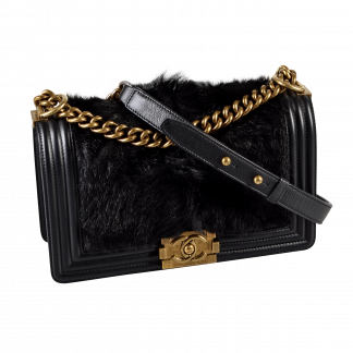 Chanel Boy Calf Hair Medium Flap Bag Leder Handtasche Schwarz Second Hand 16549 2