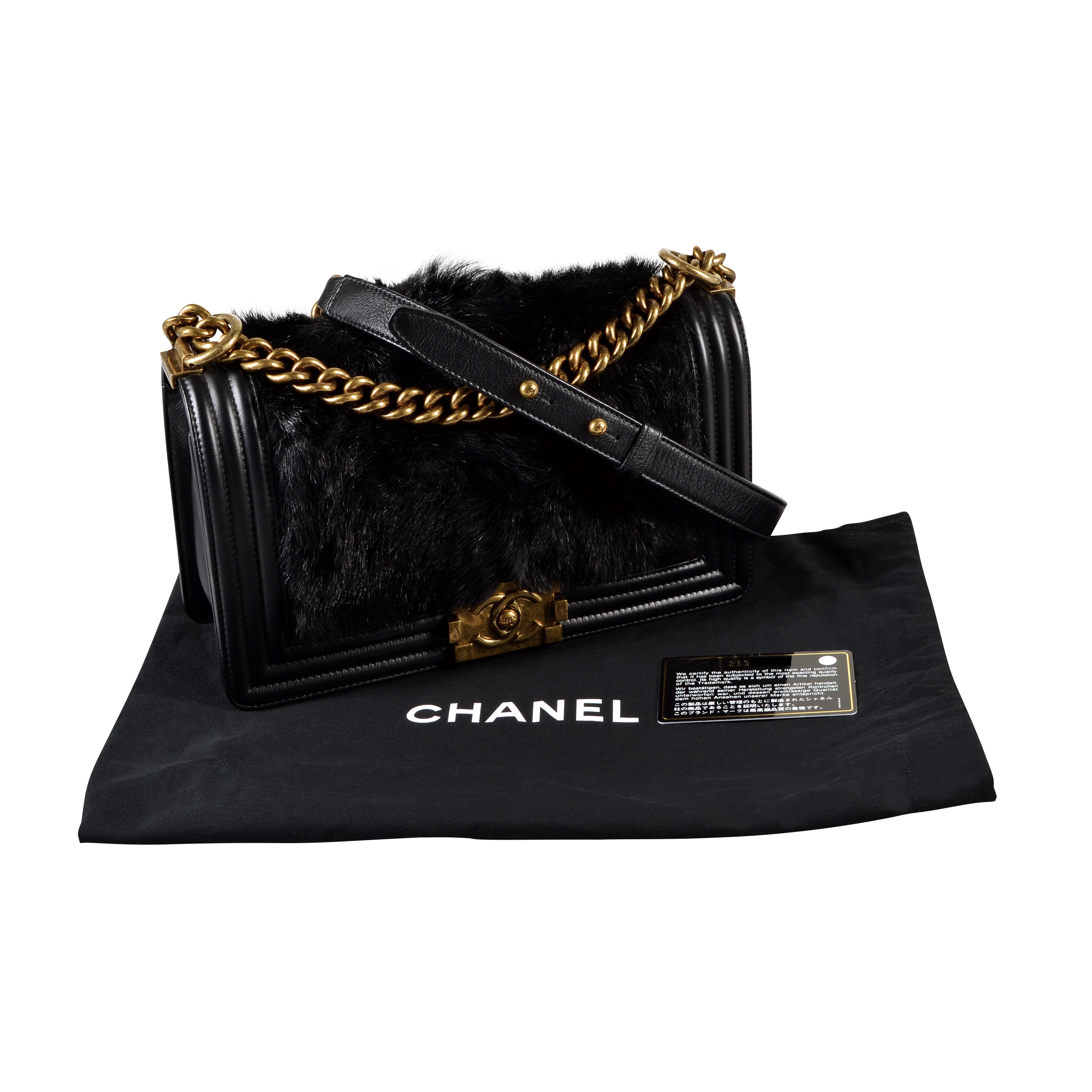 Chanel Boy Calf Hair Medium Flap Bag Leder Handtasche Schwarz Second Hand 16549 1