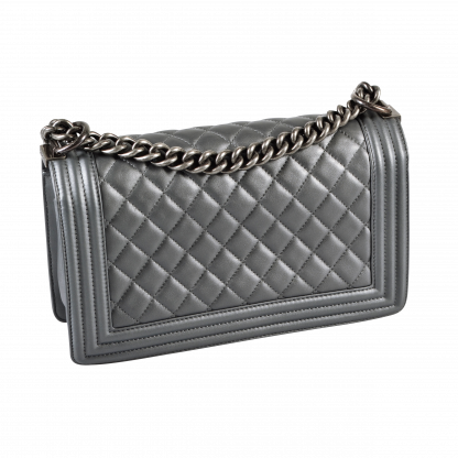 CHANEL Boy Bag Medium Leder Handtasche Grau Second Hand 16501 3