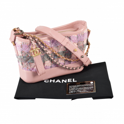 CHANEL Gabrielle Small Hobo Bag Tweed Handtasche Rosa Second Hand 16500 1