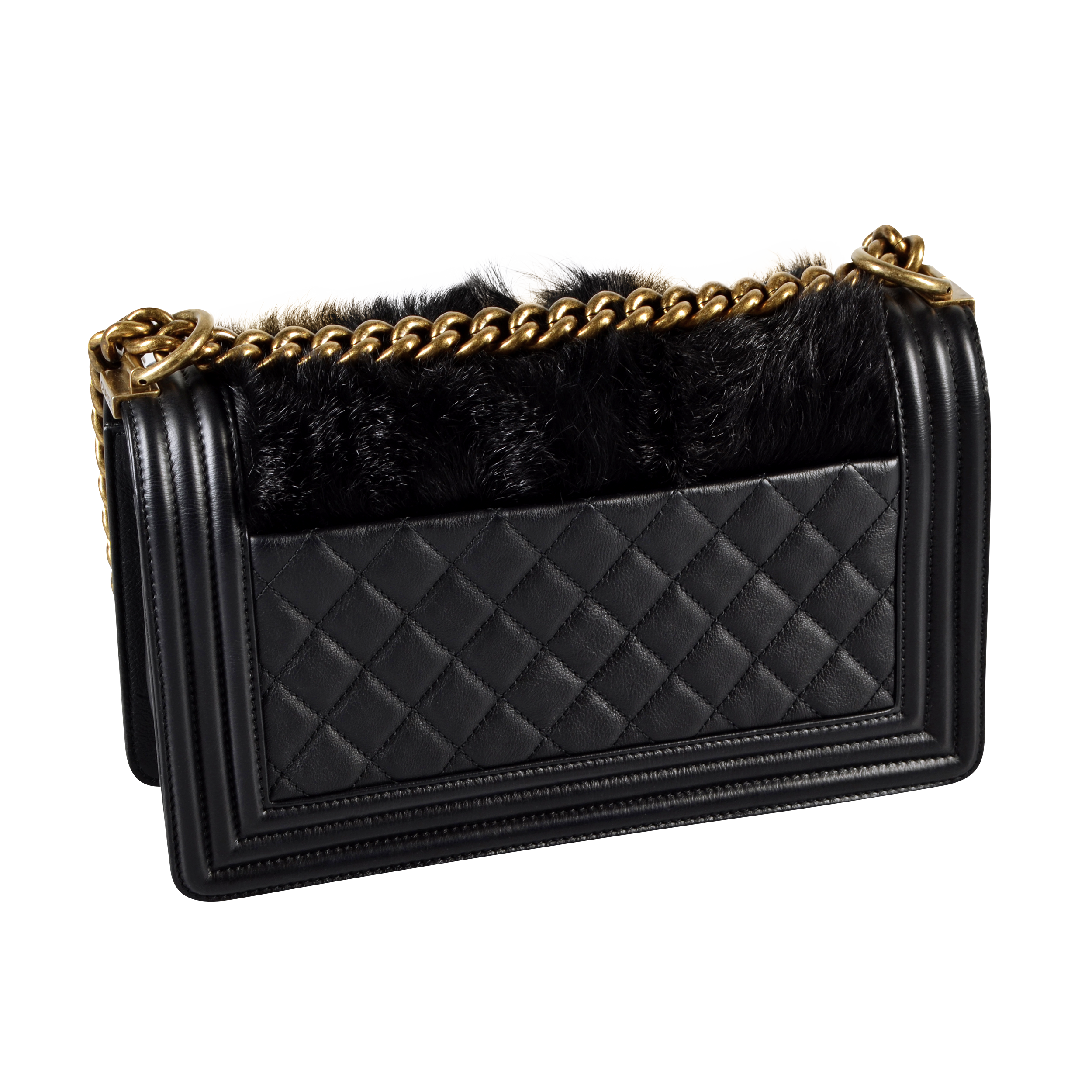 Chanel Boy Calf Hair Medium Flap Bag Leder Handtasche Schwarz Second Hand 16549 3