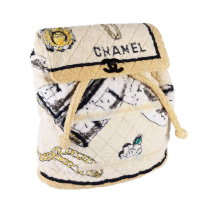 CHANEL Teddy Cloth Backpack Rucksack Beige Second Hand 16636 2