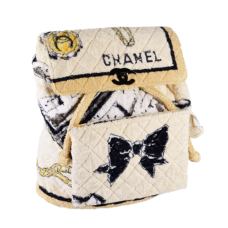 CHANEL Teddy Cloth Backpack Rucksack Beige Second Hand 16636 1