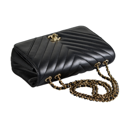 CHANEL Chevron Rectangular Mini Flap Bag Leder Handtasche Schwarz Second Hand 16670 5