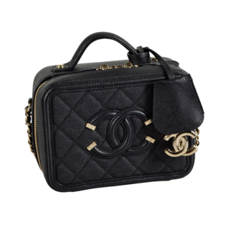 CHANEL Small Filigree Vanity Bag Leder Handtasche Schwarz Second Hand 16803 1