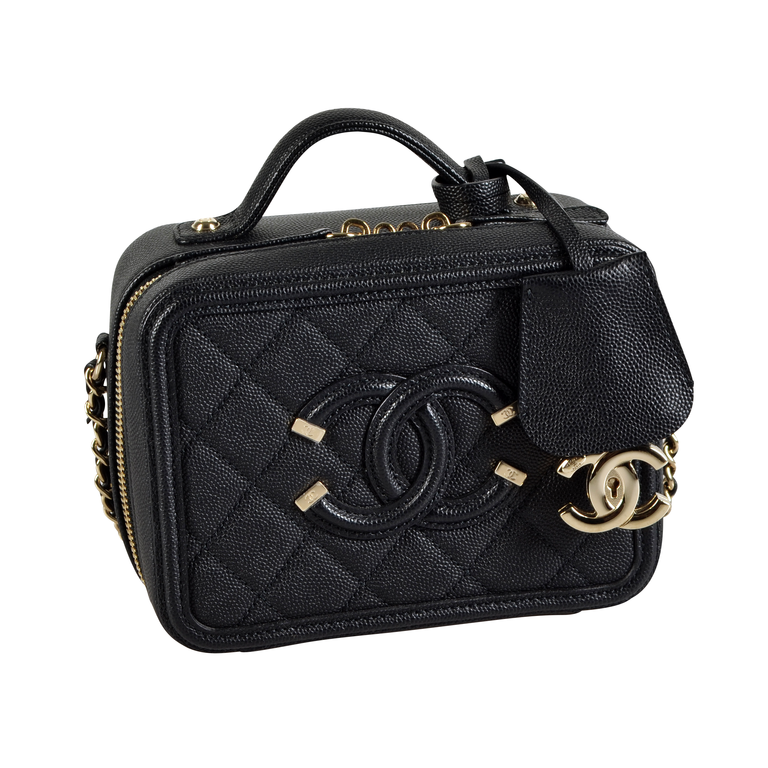 CHANEL Small Filigree Vanity Bag Leder Handtasche Schwarz Second Hand 16803 1