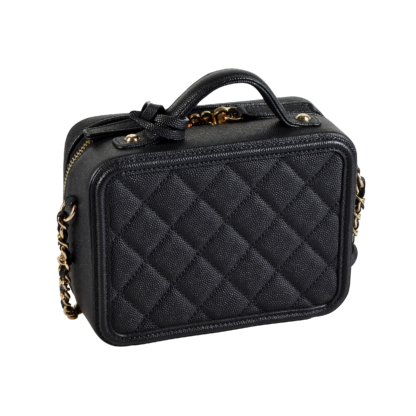 CHANEL Small Filigree Vanity Bag Leder Handtasche Schwarz Second Hand 16803 2
