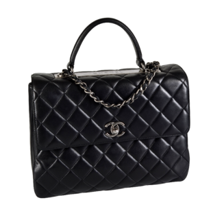 CHANEL Large Trendy CC Top Handle Flap Bag Leder Handtasche Schwarz Second Hand 17243 1