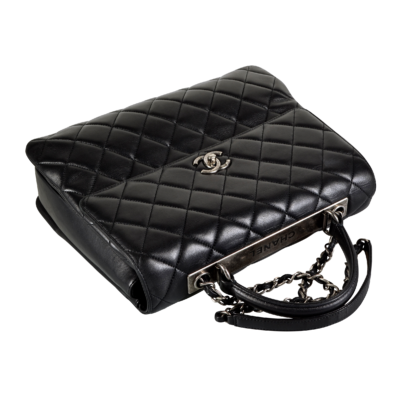 CHANEL Large Trendy CC Top Handle Flap Bag Leder Handtasche Schwarz Second Hand 17243 5
