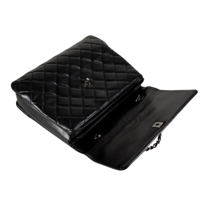 CHANEL Large Trendy CC Top Handle Flap Bag Leder Handtasche Schwarz Second Hand 17243 6