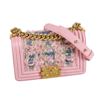 CHANEL Boy Bag Small Tweed Handtasche Rosa Second Hand 17623 1