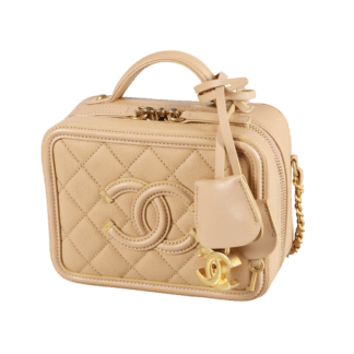 CHANEL Small Filigree Vanity Bag Leder Handtasche Beige Second Hand 17705 1