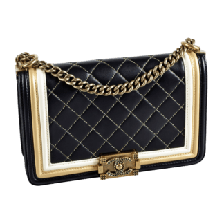 CHANEL Boy Bag Medium Versailles Kollektion Leder Handtasche Schwarz Gold Weiß Second Hand 17918 1