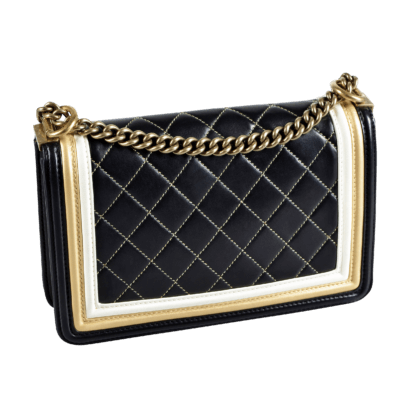 CHANEL Boy Bag Medium Versailles Kollektion Leder Handtasche Schwarz Gold Weiß Second Hand 17918 2