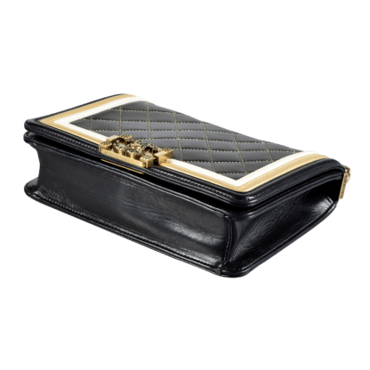 CHANEL Boy Bag Medium Versailles Kollektion Leder Handtasche Schwarz Gold Weiß Second Hand 17918 3