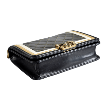CHANEL Boy Bag Medium Versailles Kollektion Leder Handtasche Schwarz Gold Weiß Second Hand 17918 4