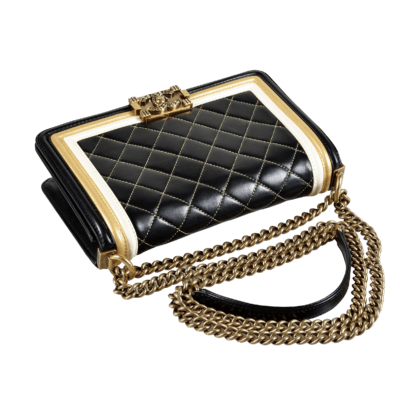 CHANEL Boy Bag Medium Versailles Kollektion Leder Handtasche Schwarz Gold Weiß Second Hand 17918 5