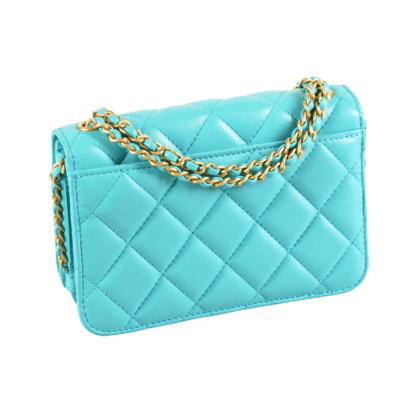 Chanel Small Flap Bag Leder Handtasche Türkisblau Second Hand 17955 2