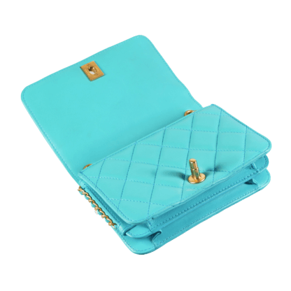 Chanel Small Flap Bag Leder Handtasche Türkisblau Second Hand 17955 5