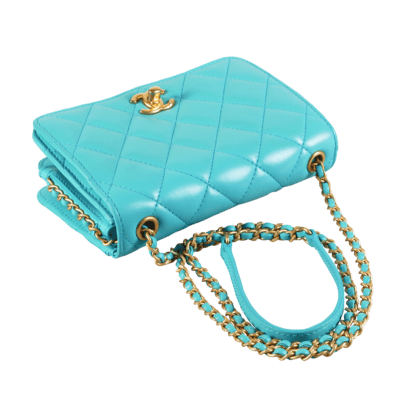 Chanel Small Flap Bag Leder Handtasche Türkisblau Second Hand 17955 6