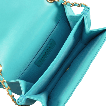 Chanel Small Flap Bag Leder Handtasche Türkisblau Second Hand 17955 7