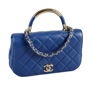 CHANEL Carry Chic Flap Bag Leder Handtasche Dunkelblau Second Hand 18048 1