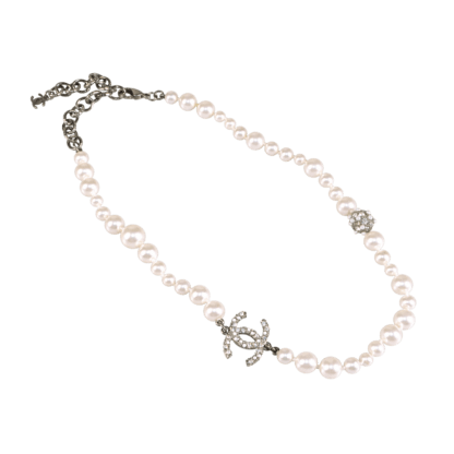 CHANEL 20B Ruthenium Pearl Necklace Perlen Halskette Second Hand 19352 1