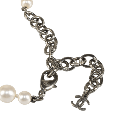 CHANEL 20B Ruthenium Pearl Necklace Perlen Halskette Second Hand 19352 5