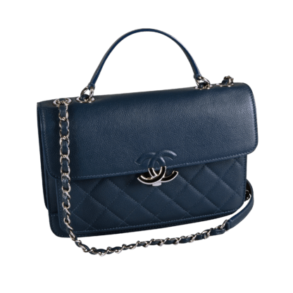 CHANEL Flap Bag Leder Handtasche Dunkelblau Second Hand 19411 1