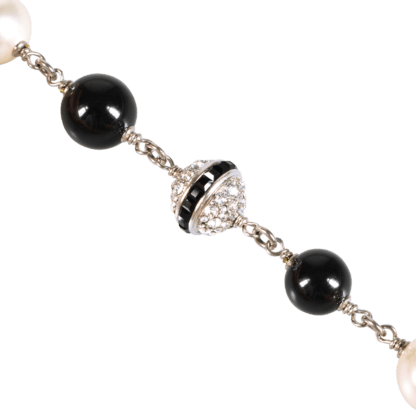 CHANEL 17P CC Pearl Bracelet Perlen Armband Schwarz Silber Second Hand 19595 3