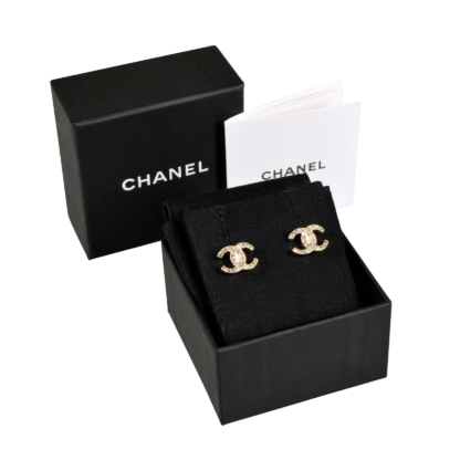CHANEL 18A CC Ohrringe Ohrstecker Hellgold Strass Second Hand 19598 0