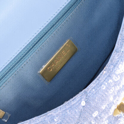 CHANEL 19 Sequin Flap Bag Handtasche Hellblau Second Hand 19542 9