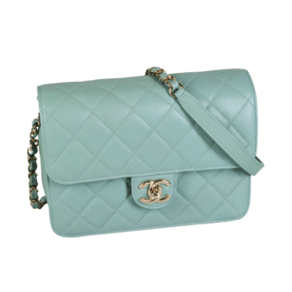 CHANEL Like A Wallet Flap Bag Leder Handtasche Blaugrün Second Hand 19720 2