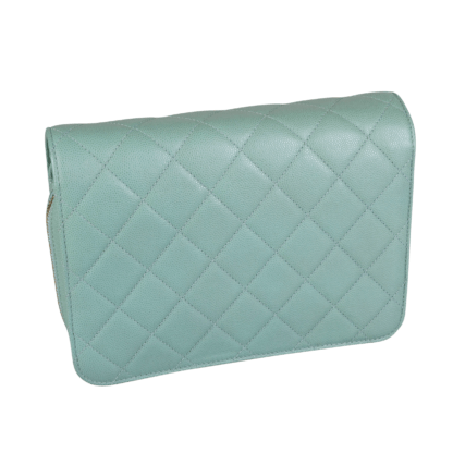 CHANEL Like A Wallet Flap Bag Leder Handtasche Blaugrün Second Hand 19720 3