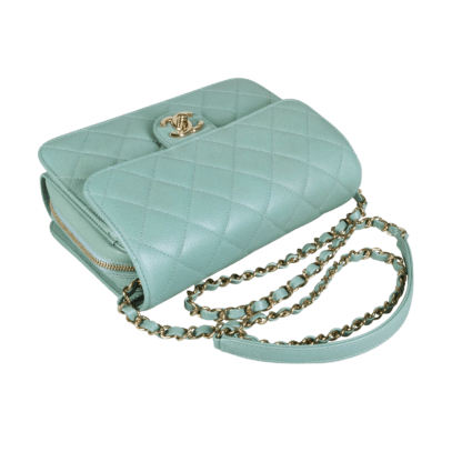 CHANEL Like A Wallet Flap Bag Leder Handtasche Blaugrün Second Hand 19720 6