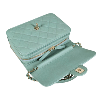 CHANEL Like A Wallet Flap Bag Leder Handtasche Blaugrün Second Hand 19720 7
