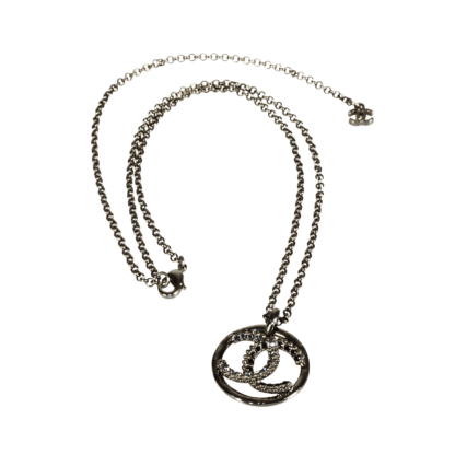 CHANEL 19P CC Circle Pendant Necklace Halskette Schwarz Second Hand 19874 2