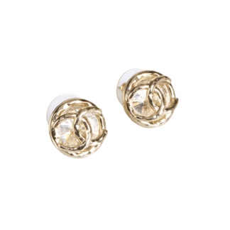 CHANEL 21K Round Crystal CC Earrings Ohrstecker Hellgold Second Hand 19810 0