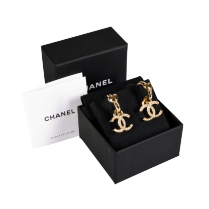 CHANEL 23P Heart Crystal CC Drop Earrings Ohrringe Hellgold Strass Second Hand 20069 1