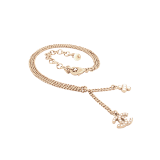 CHANEL 23A Crystal CC Flower Pendant Necklace Light Gold Second Hand 20613 2