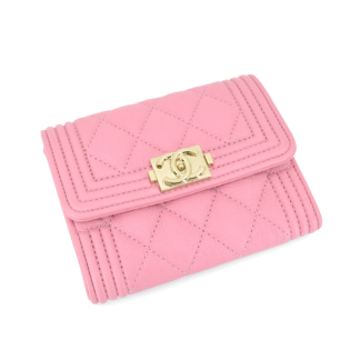 CHANEL Boy Snap Wallet Geldbörse Leder Rosa 20943 1