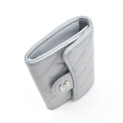 CHANEL Klassisches Kartenetui Leder Cardholder Metallic Silber Grau Second Hand 20772 4