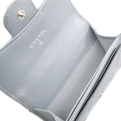 CHANEL Klassisches Kartenetui Leder Cardholder Metallic Silber Grau Second Hand 20772 9