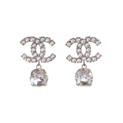 CHANEL 19V CC Crystal Drop Earrings Silver Silber Ohrringe Second Hand 21475 0