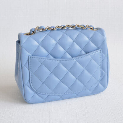 CHANEL 21C Timeless Classic Mini Square Flap Bag Leder Handtasche Sky Blue Second Hand 19774 2