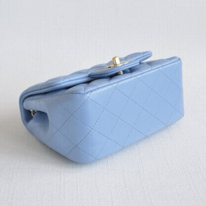 CHANEL 21C Timeless Classic Mini Square Flap Bag Leder Handtasche Sky Blue Second Hand 19774 3