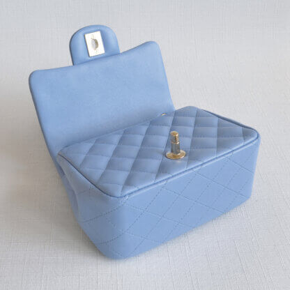 CHANEL 21C Timeless Classic Mini Square Flap Bag Leder Handtasche Sky Blue Second Hand 19774 6