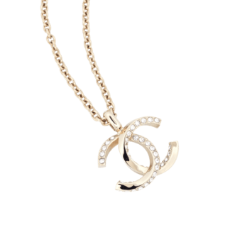 CHANEL 23B CC Crystal Pendant Necklace Light Gold Halskette Second Hand 21323 1