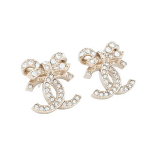 CHANEL 23S Crystal Bow CC Earrings Ohrringe Hellgold Second Hand 21340 01